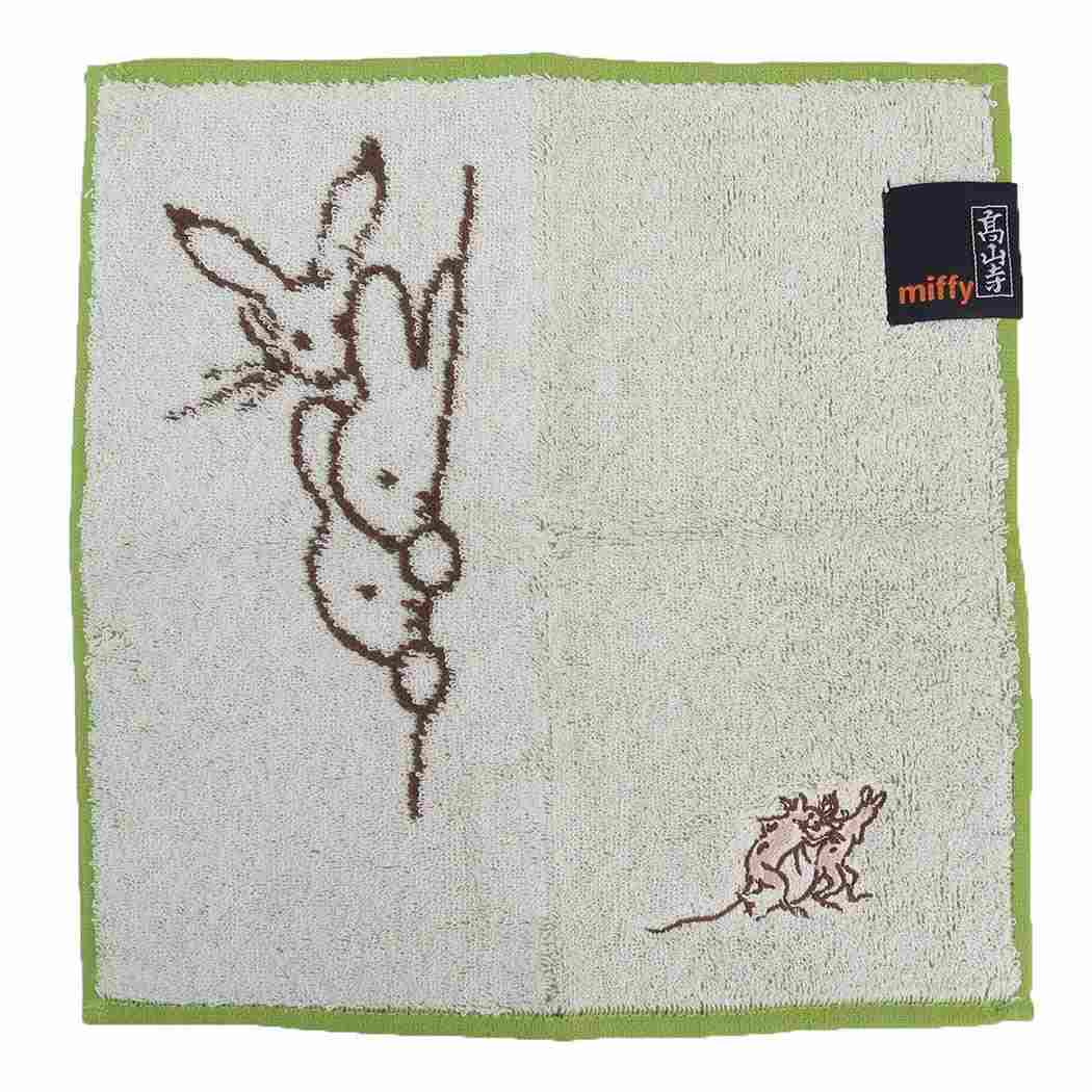 ミッフィー ミニタオル ジャガードハンカチタオル miffyx鳥獣戯画 なに?なに? ディックブルーナ マリモクラフト 汗拭きタオ拍卖
