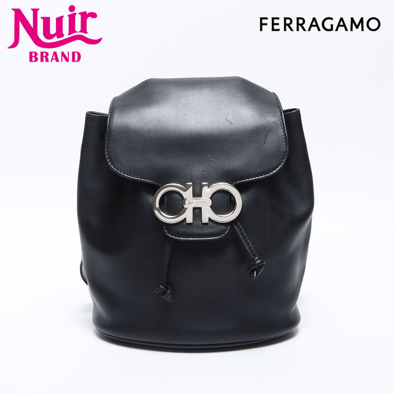 サルヴァトーレフェラガモ Salvatore Ferragamo リュック・デイパック ロゴ レザー ブラック拍卖
