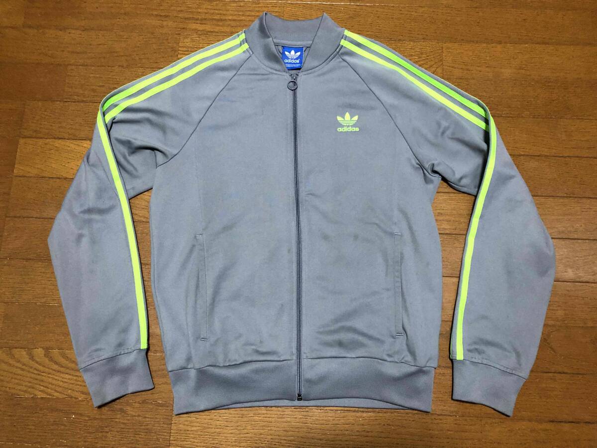 ★即決★adidas アディダス★ファイヤーバードジャージ★サイズ100(L相当)★灰×蛍光グリーン★トレフォイル★トラックトップ★60サイズ拍卖