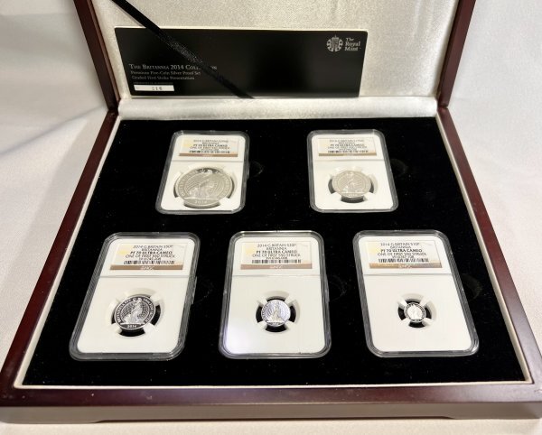 【最高鑑定】2014 イギリス ブリタニア ウナとライオン プルーフ 銀貨 5枚セット NGC PF70UC 初期550枚 BOX・COA付拍卖