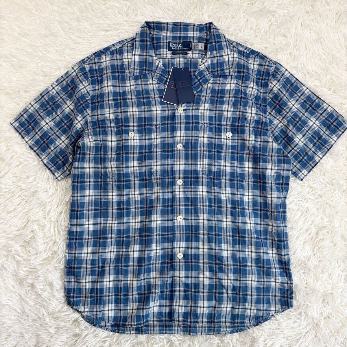 『新品タグ付き!』Polo by Ralph Lauren ポロ ラルフローレン クラシックフィット インディゴ 半袖 オープンカラーシャツ M拍卖