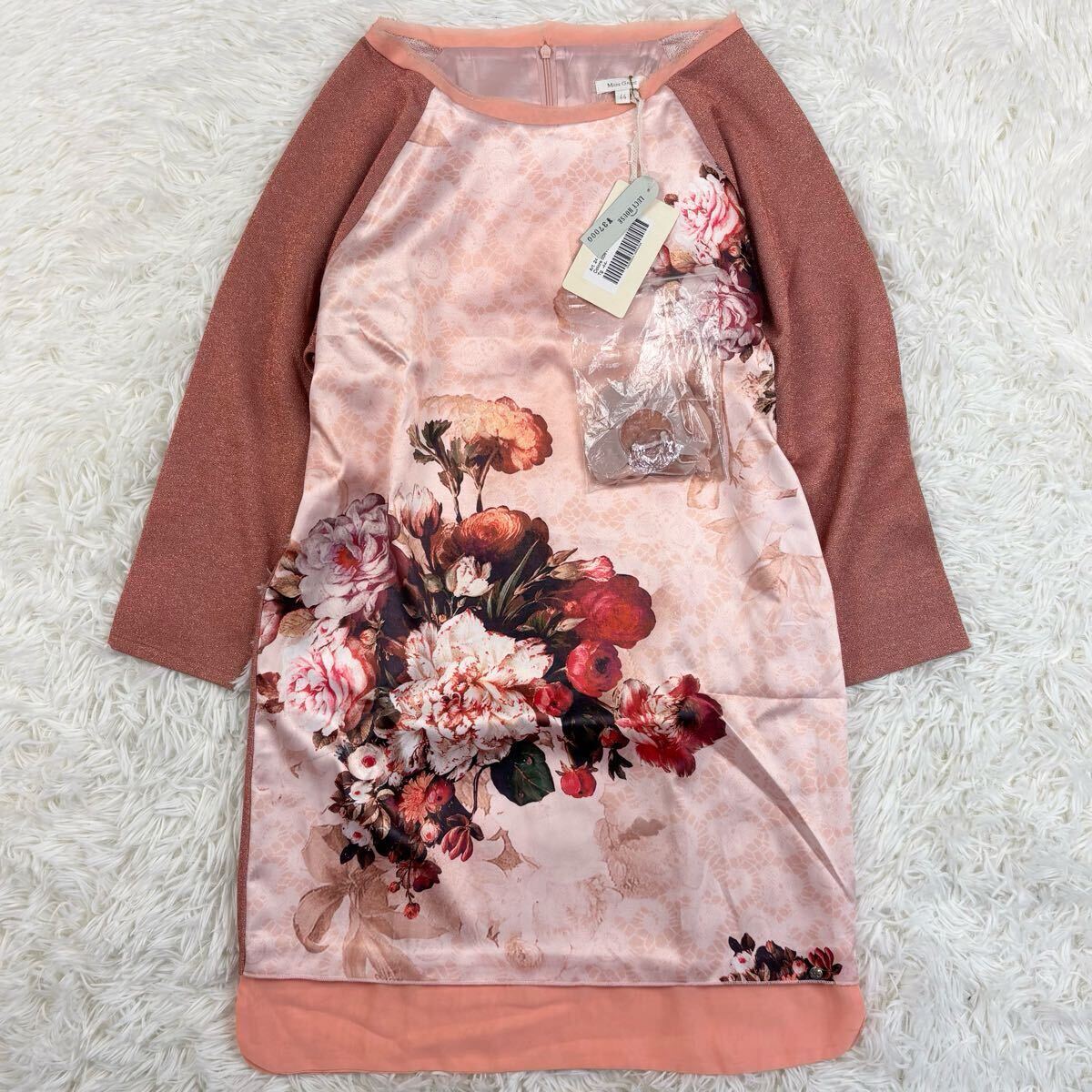 『新品タグ付き!』定価¥37.000- イタリア製 Miss Grant ミスグラント シルク混 大花柄 ワンピース 44 ビックサイズ拍卖