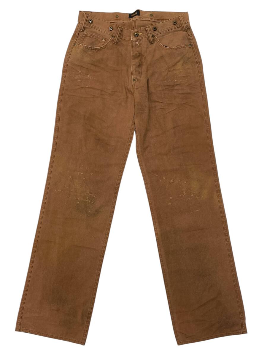 t 未使用品 W32 chimala チマラ ブラウンダック ワークパンツ ペインターパンツ バックルバック 尾錠 ビンテージ加工 ダメージ 汚れ拍卖