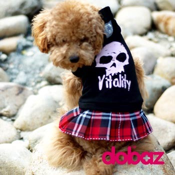 新品★ペット服★dobaz★ドバズ★ドクロチェックワンピース★XSサイズ★胴回り31cm★犬服拍卖