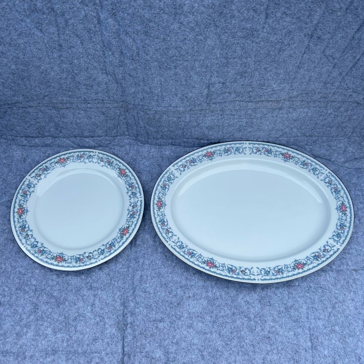 ノリタケ Noritake ブルーロマン 大皿 中皿セット プレート 洋食器 皿 花柄 ブランド 銘入り食器 美術品 古美術 レトロ 美品拍卖
