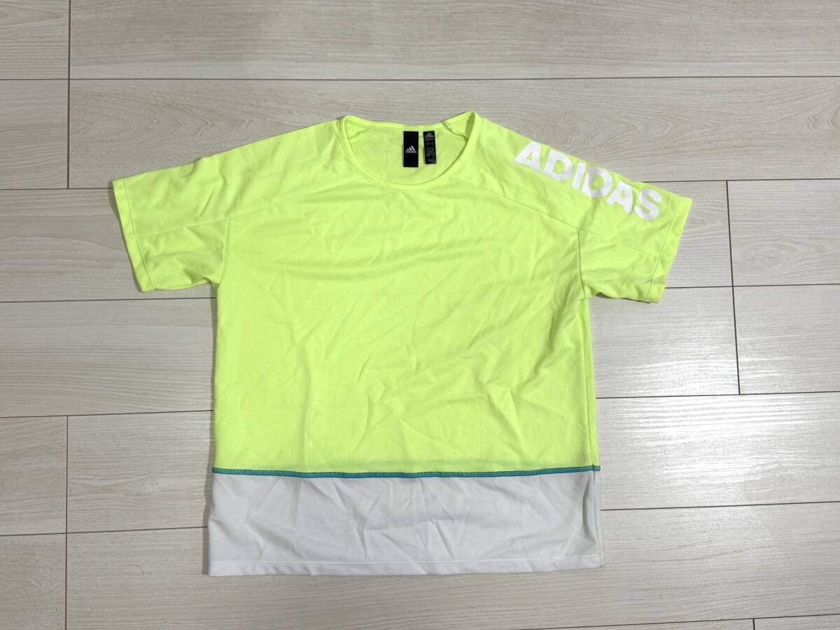 ★アディダス adidas レディース Tシャツ Lサイズ 速乾/ドライ イエロー/ホワイト ClimaLITE★拍卖