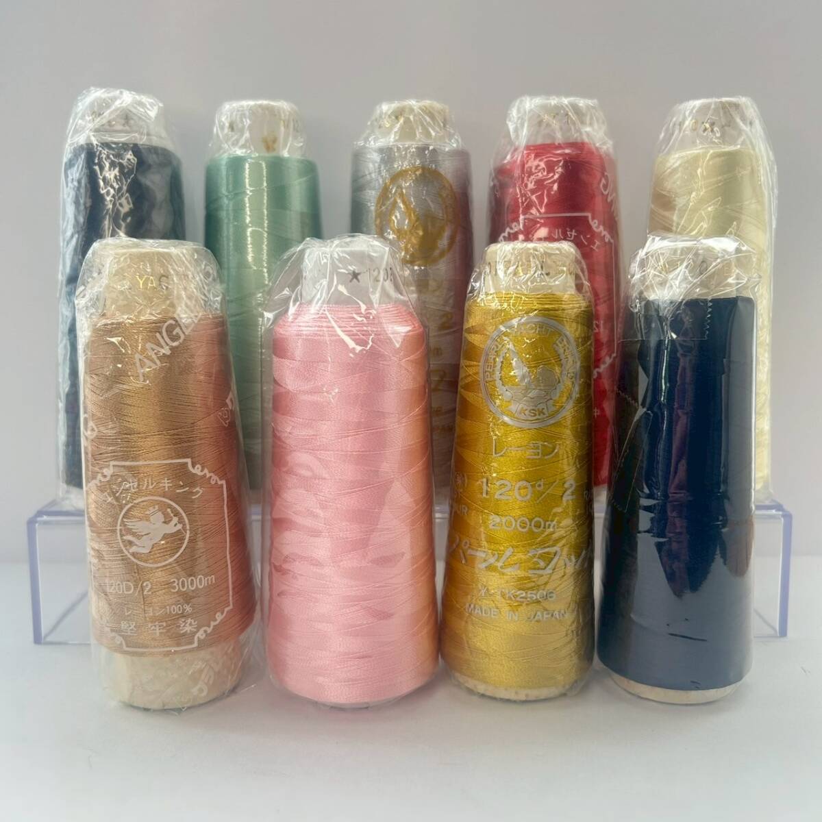 【500円にて即決!/ 1本56円以下】 刺繍機ミシン糸 9本/評価A~B品 パールヨット キング ミサイルツル ジャノメ タジマ EM 16拍卖