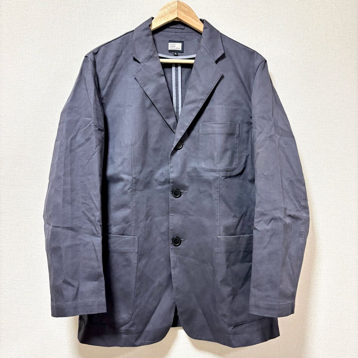 スマートカジュアルにおすすめ◎【OTARIE HOMME】テーラード ジャケット グレー コットン 3B ブレザー 春 秋 メンズ サイズL/Y30700SS拍卖