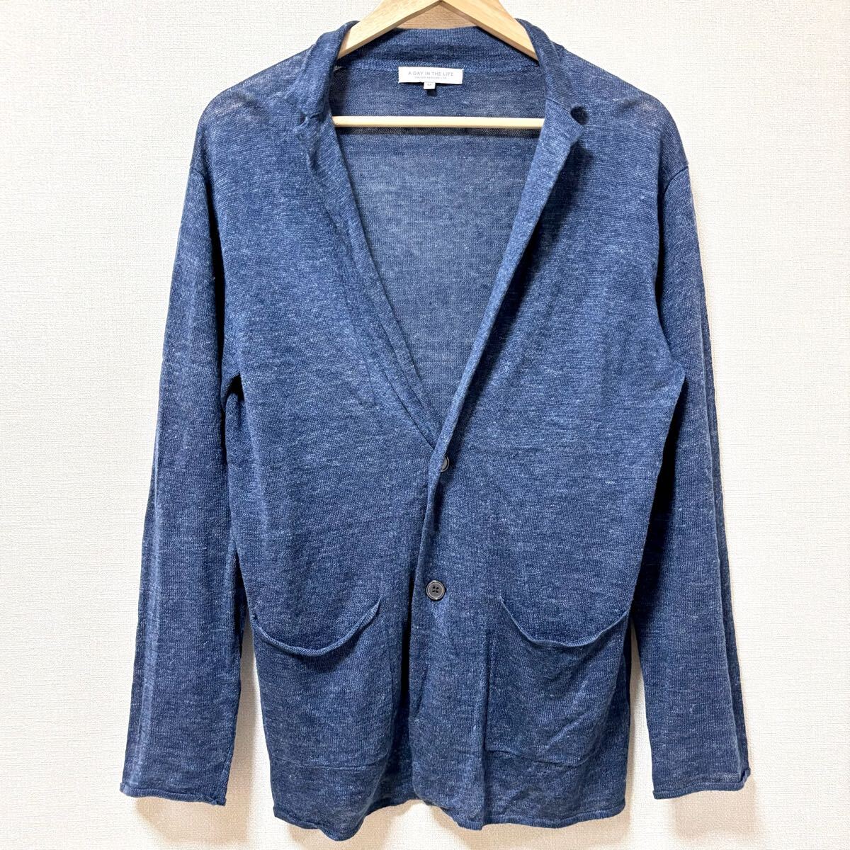 状態良好◎リネン100%◎【A DAY IN THE LIFE】アデイインザライフ ニット カーディガン 紺 麻 春夏 ユナイテッドアローズ サイズM/Y30722SS拍卖