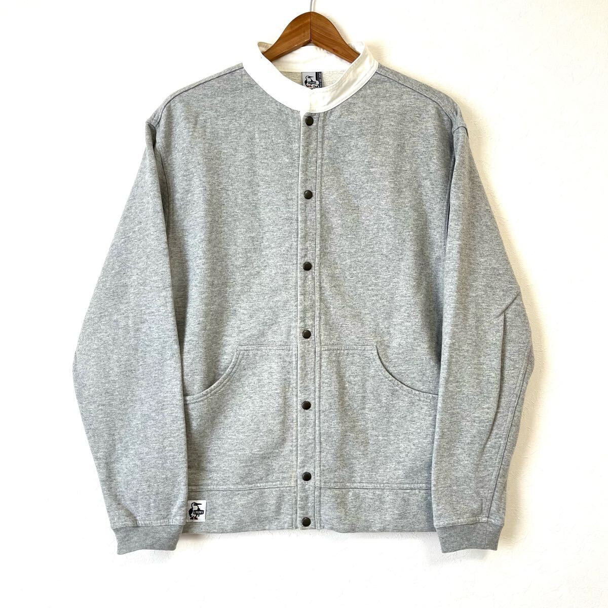 爽やか人気アイテム!【CHUMS】チャムス フルスナップ ハリケーントップ ジャケット ブルゾン 羽織り 裏起毛 コットン グレー M/Y30936mm拍卖