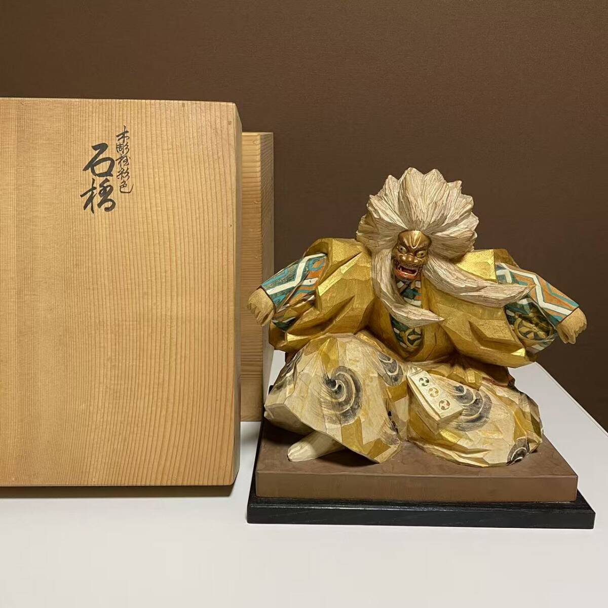 希少レア 有職御雛京人形司 平安 天潤 作 秀刻 木彫極彩色 能人形 石橋 高30cm 重2.9kg 共箱附 置物 木彫 工芸品 インテリア拍卖