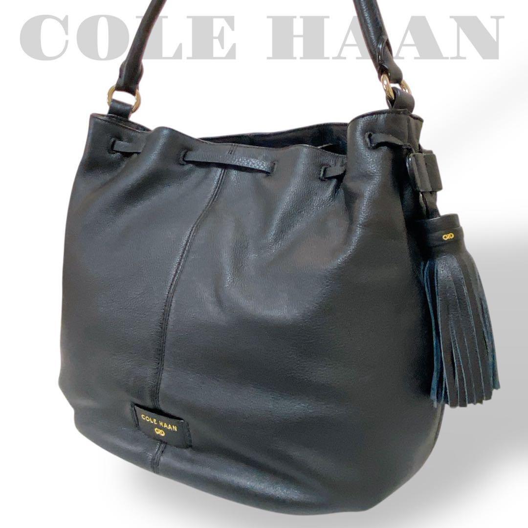 美品 コールハーン ワンショルダーバッグ タッセル 巾着 ブラック拍卖