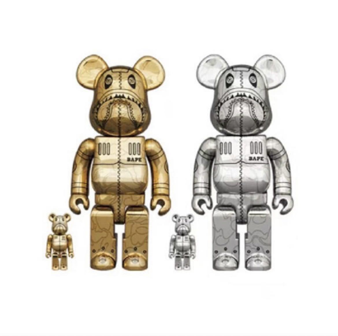 BAPE SHARK X HAJIME SORAYAMA X BE@RBRICK 100% & 400% GOLD & SILVER セット ソラヤマ エイプ シャーク ベアブリック 空山基拍卖