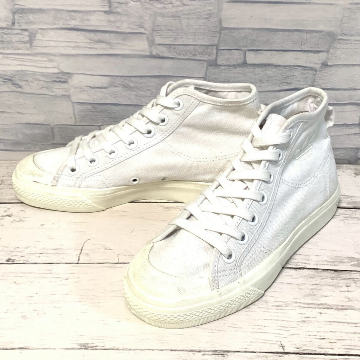 R8600bL adidas アディダス NIZZA HI ニッツァハイ ハイカットスニーカー キャンバス ホワイト 白 レディース 22.5cm トレフォイル B41643拍卖