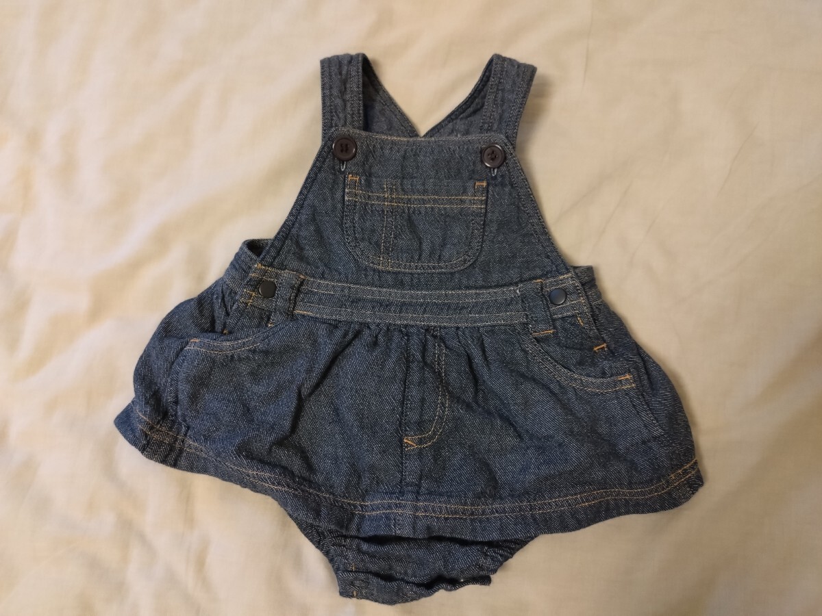 デニム風 ジャンパースカート ロンパース おむつカバー付き 70 女の子 拍卖