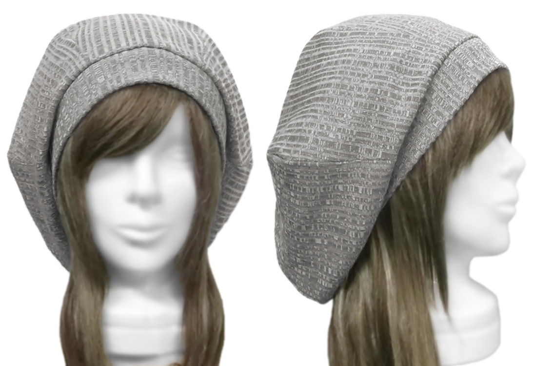 ◇送料無料◇ ハンドメイド◆ゆったりルーズ・リブ付ベレー帽◆ランダムリブ織コットンニット/杢グレー ◇小顔効果・オールシーズン◇拍卖