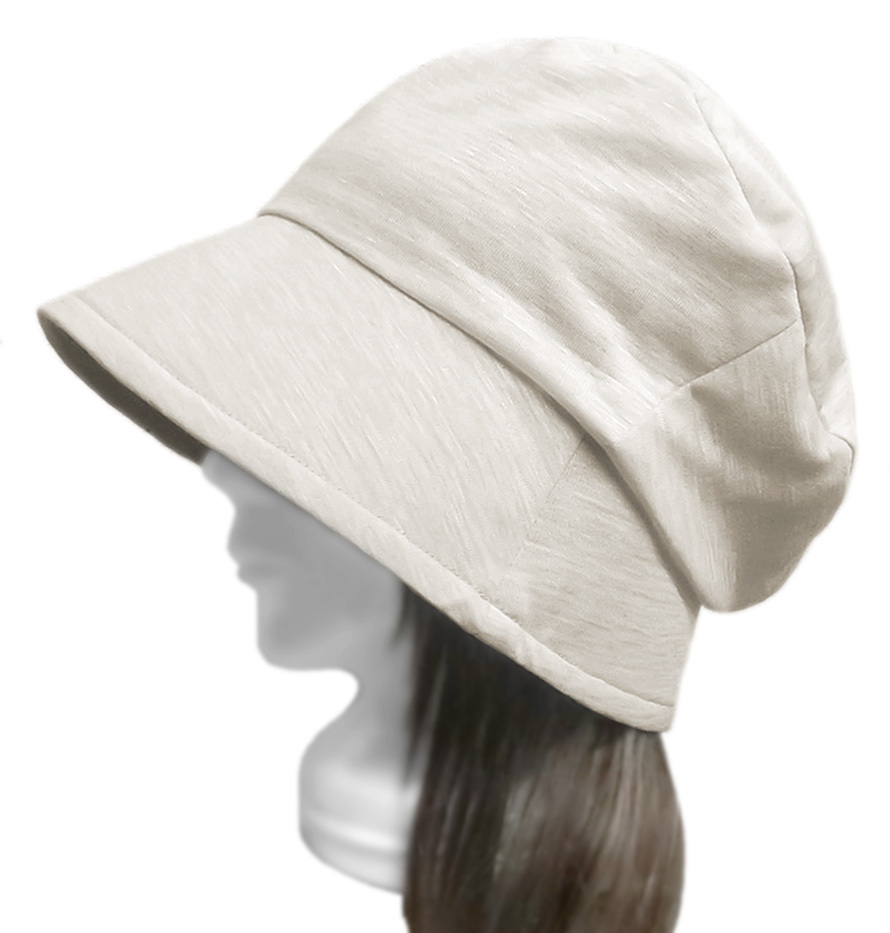 ハンドメイド◆ゆったりトップ・つば広バケットハット◆ハーフリネンスラブニット/ナチュラル系 ◇紫外線対策・小顔効果・オールシーズン拍卖