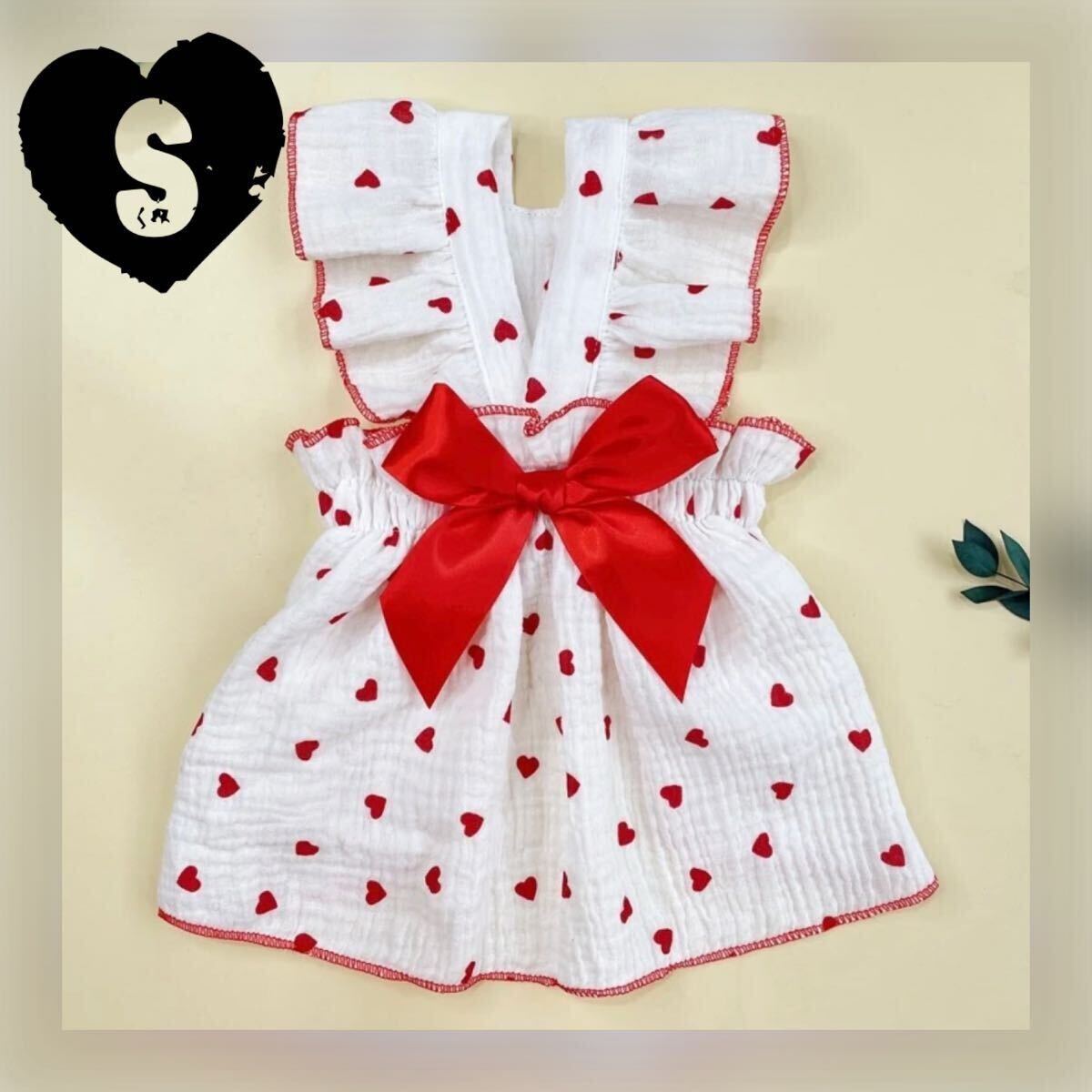 S レッドハート リボン ワンピース 犬服 猫服 犬の服 ペット服 ペット用品 ドッグウェア スカート拍卖
