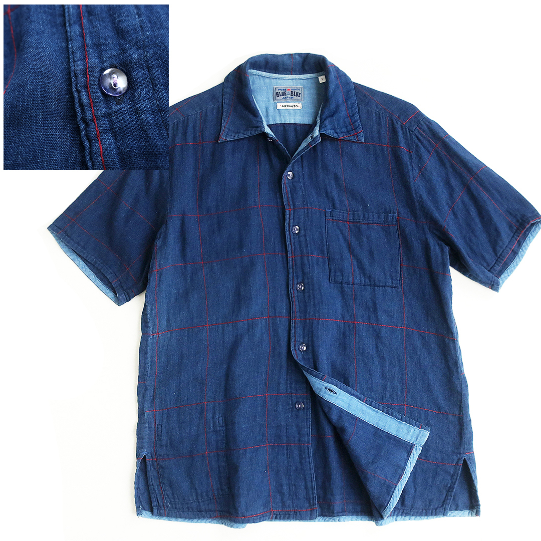 BLUE BLUE ガーゼコットン インディゴシャツ ウインドーペン ステッチチェック 1(S) 外人公司拍卖