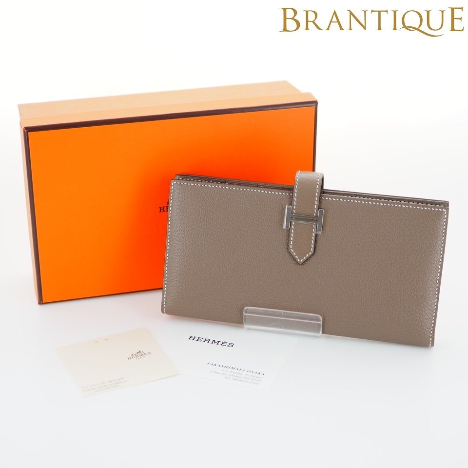 ◆超希少/未使用◆ HERMES エルメス ベアンスフレ ヴォーエプソン エトゥープ シルバー金具 B刻印 未使用 ほぼ新品 箱 長財布 「26630」拍卖