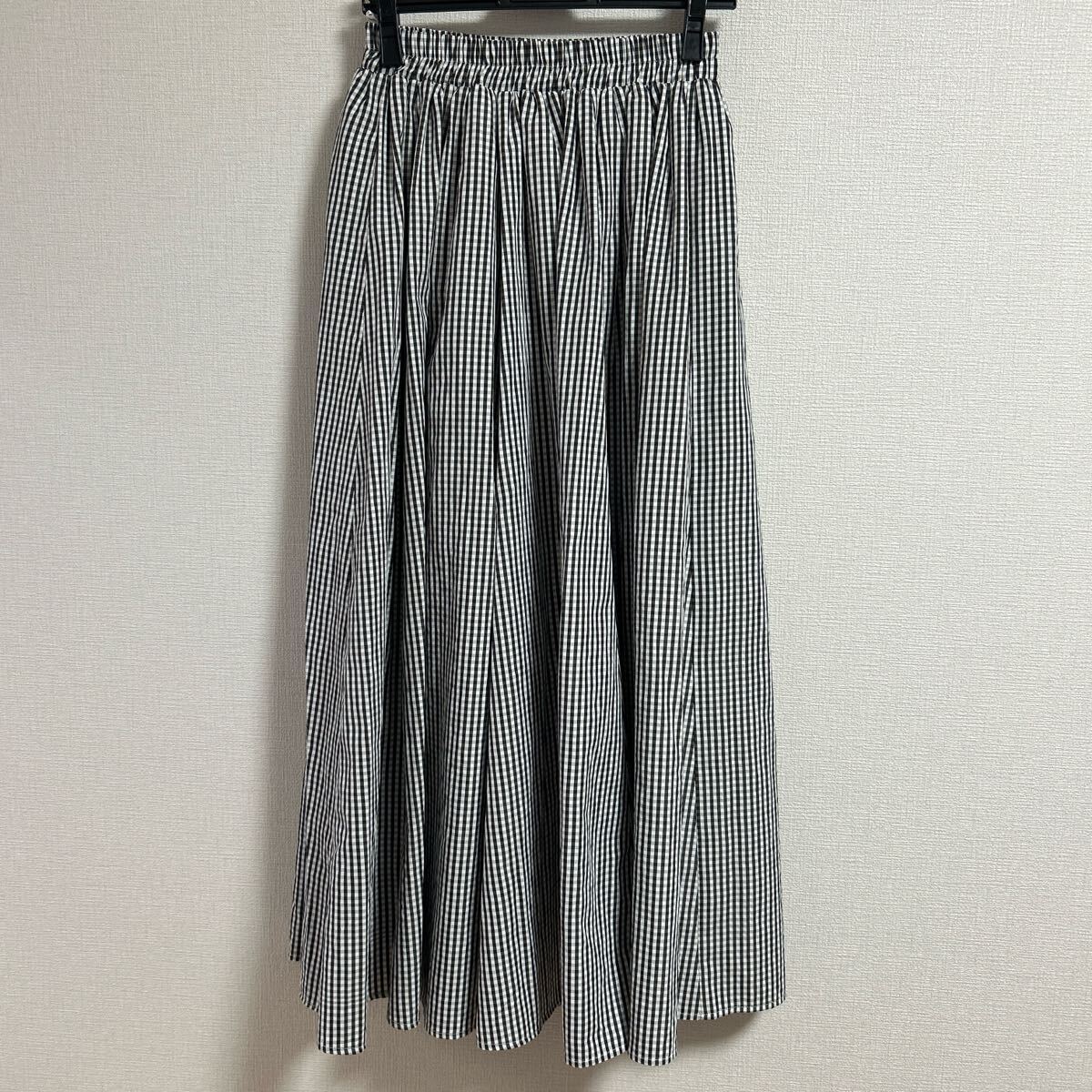 しまむら ギンガムチェックフレアロングスカート 白×黒 コットン ウエストゴム マキシ ギンガム カジュアル ナチュラル 自然派 美品拍卖