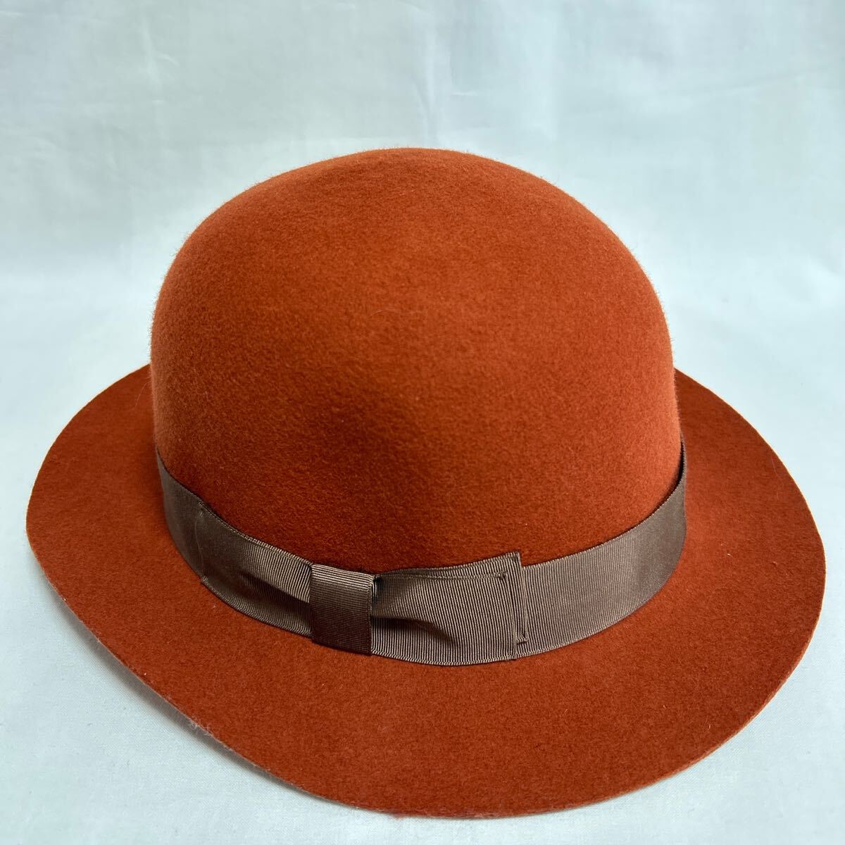KNOX CA4LA ウールハット 57cm オレンジ ラウンド 丸帽子 リボン グログランテープ フォーマル おしゃれ パーティー 記念日 テラコッタ拍卖
