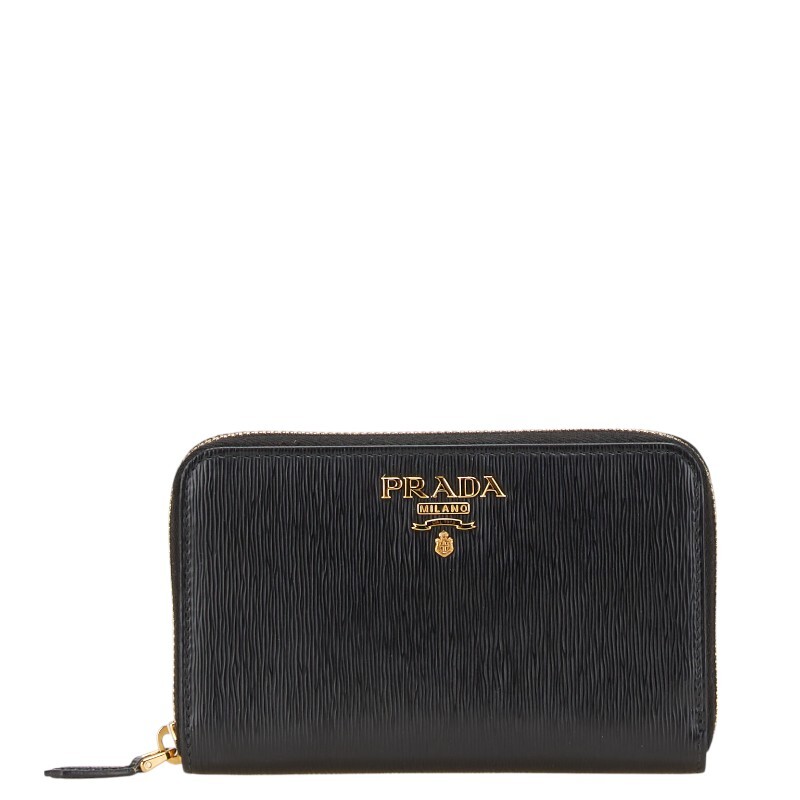プラダ ラウンドファスナー 長財布 1ML157 ブラック レザー レディース PRADA 【中古】拍卖