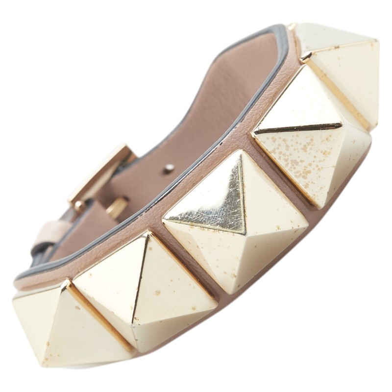 ヴァレンティノ ロックスタッズ ブレスレット ピンクベージュ ゴールド レザー レディース VALENTINO 【中古】拍卖