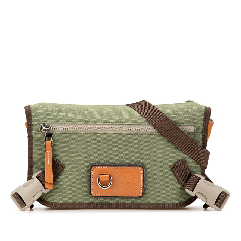 ロエベ アナグラム アイ ネイチャー 斜め掛け ショルダーバッグ メッセンジャーバッグ カーキグリーン グリーン LOEWE 【中古】拍卖