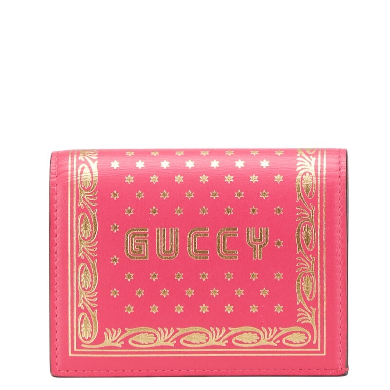 グッチ × SEGA GUCCY プリント 二つ折り財布 524965 ピンク ゴールド レザー レディース GUCCI 【中古】拍卖