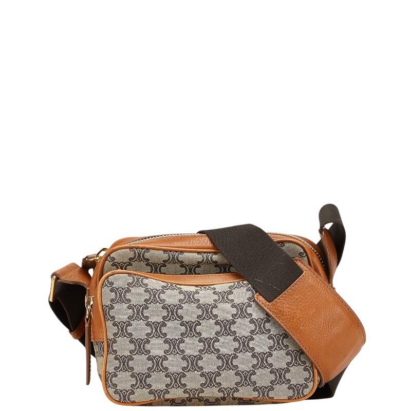 セリーヌ マカダム 斜め掛け ショルダーバッグ カメラバッグ ベージュ マルチカラー キャンバス レザー レディース CELINE 【中古】拍卖