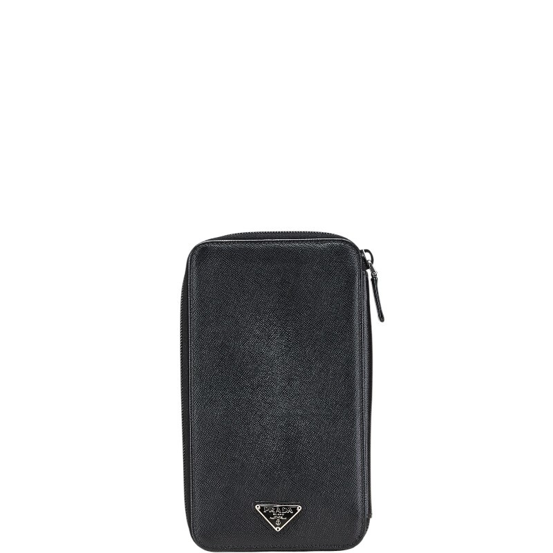 プラダ 三角ロゴプレート ラウンドファスナー 長財布 オーガナイザー ブラック サフィアーノレザー レディース PRADA 【中古】拍卖