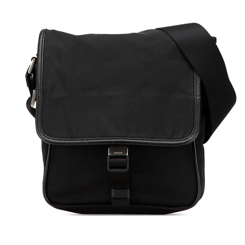 プラダ 三角ロゴプレート ショルダーバッグ ブラック ナイロン レザー レディース PRADA 【中古】拍卖