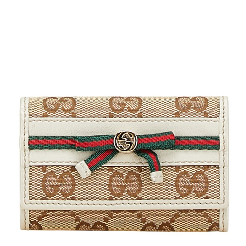 グッチ GGキャンバス シェリーライン リボン キーケース 6連 257007 ベージュ マルチカラー キャンバス レザー レディース GUCCI【中古】拍卖