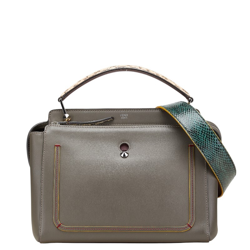 フェンディ ドットコム パイソン ハンドバッグ ショルダーバッグ 2WAY 8BN293 グレー ベージュ レザー レディース FENDI 【中古】拍卖