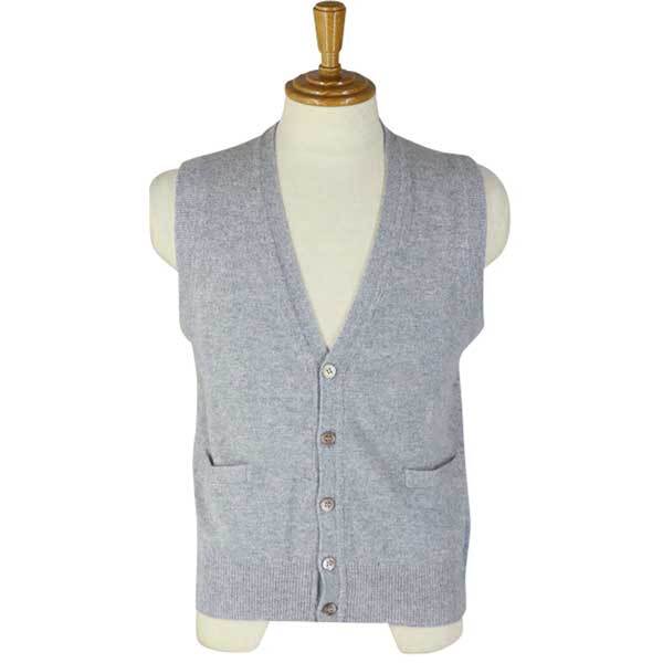 激安 FADS カシミヤ100% 前開きベスト ライトグレー M拍卖