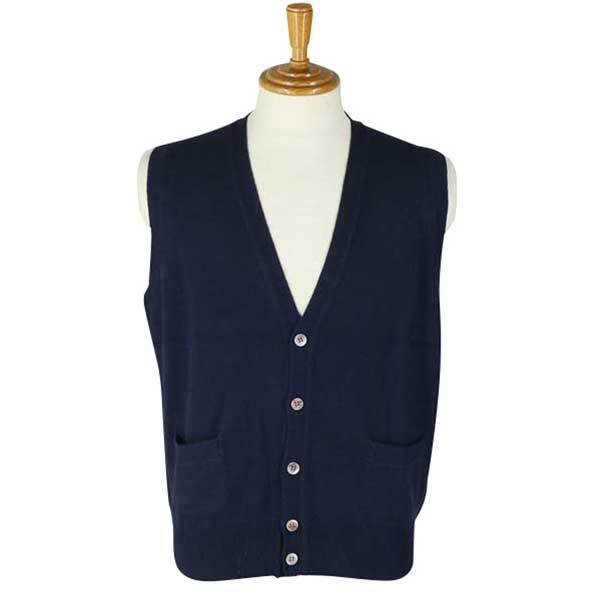 激安 FADS カシミヤ100% 前開きベスト 紺 LL拍卖