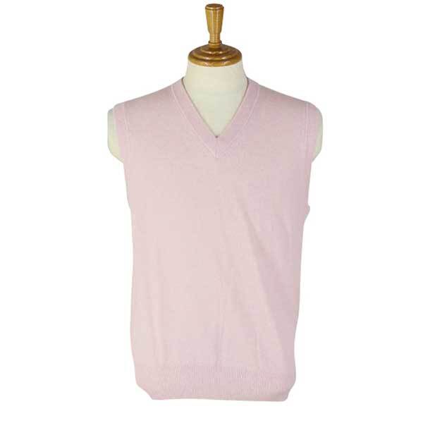 激安 FADS カシミヤ100% Vネックベスト 淡ピンク LL拍卖