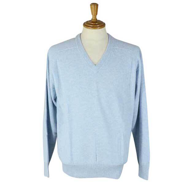 激安 FADS カシミヤ100% Vネックセーター サックス L拍卖