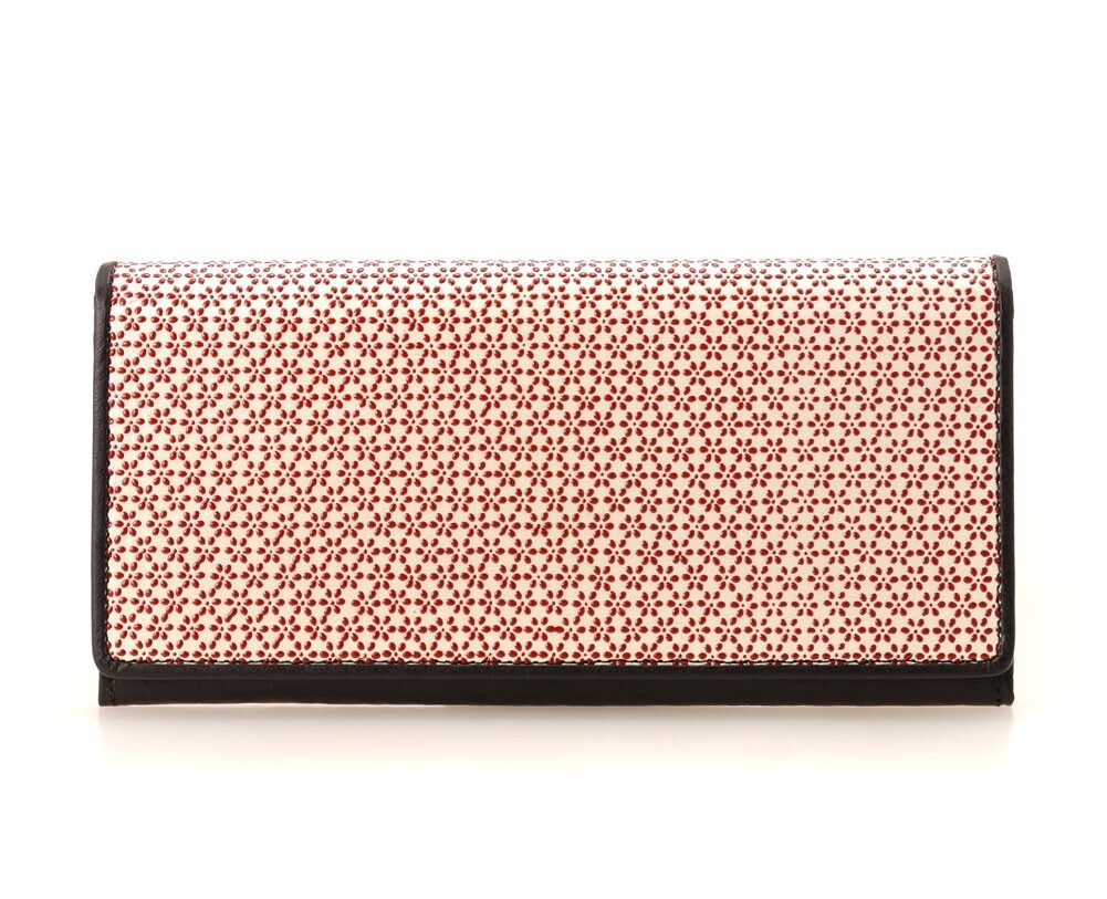 印伝 新小桜柄 背段 長財布 白 赤 男性用 メンズ 日本製 伝統工芸品 和柄 和風 敬老の日拍卖