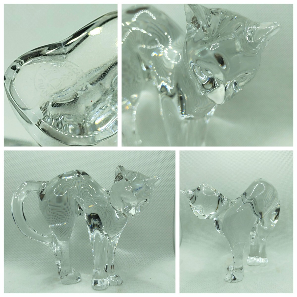 美品 バカラ Baccarat オブジェ インテリア 置物 ラウンドバックキャット クリスタルフィギュア 猫 正規品保証 6S-6500 【完動品】拍卖