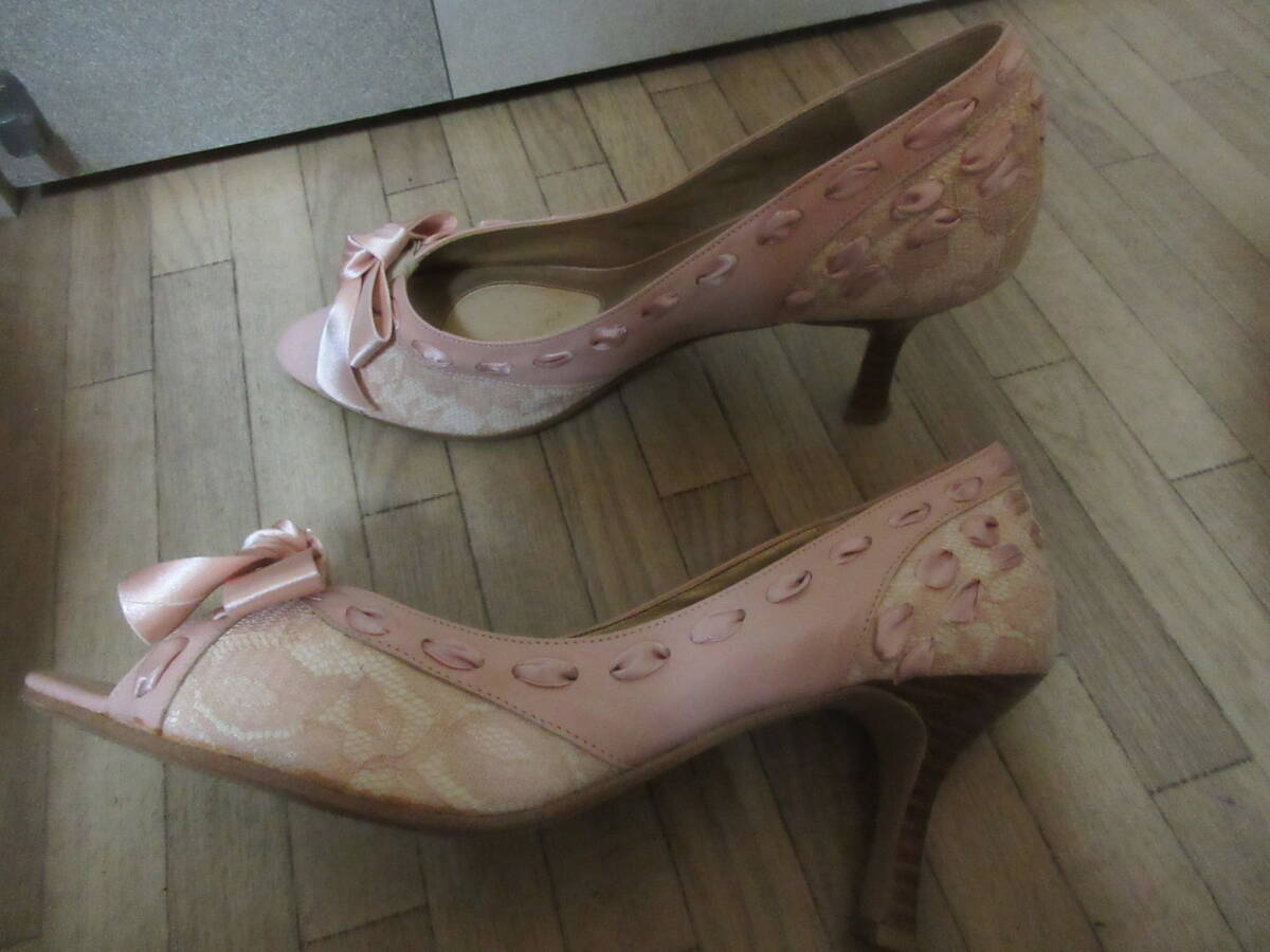 ④23㎝ ノイエディフュージュン ピンクレース パンプス ヒール7㎝拍卖