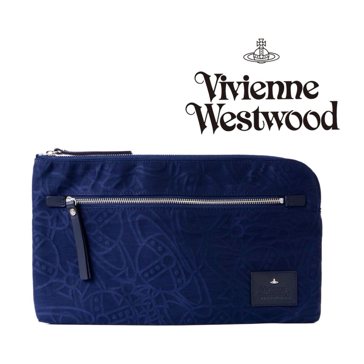 新品 ◆ Vivienne Westwood ◆ ヴィヴィアン ウエストウッド メンズ 日本製 クラッチバッグ セカンドバッグ ラインオーブエンボス ネイビー拍卖