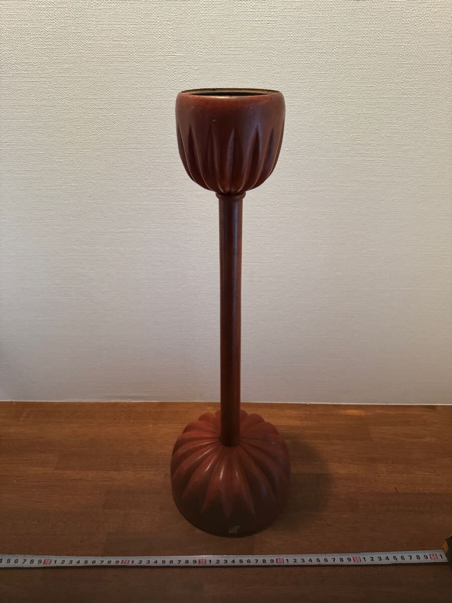 寺院仏具 年代物の燭台 菊灯 木製 高さ約54cm拍卖