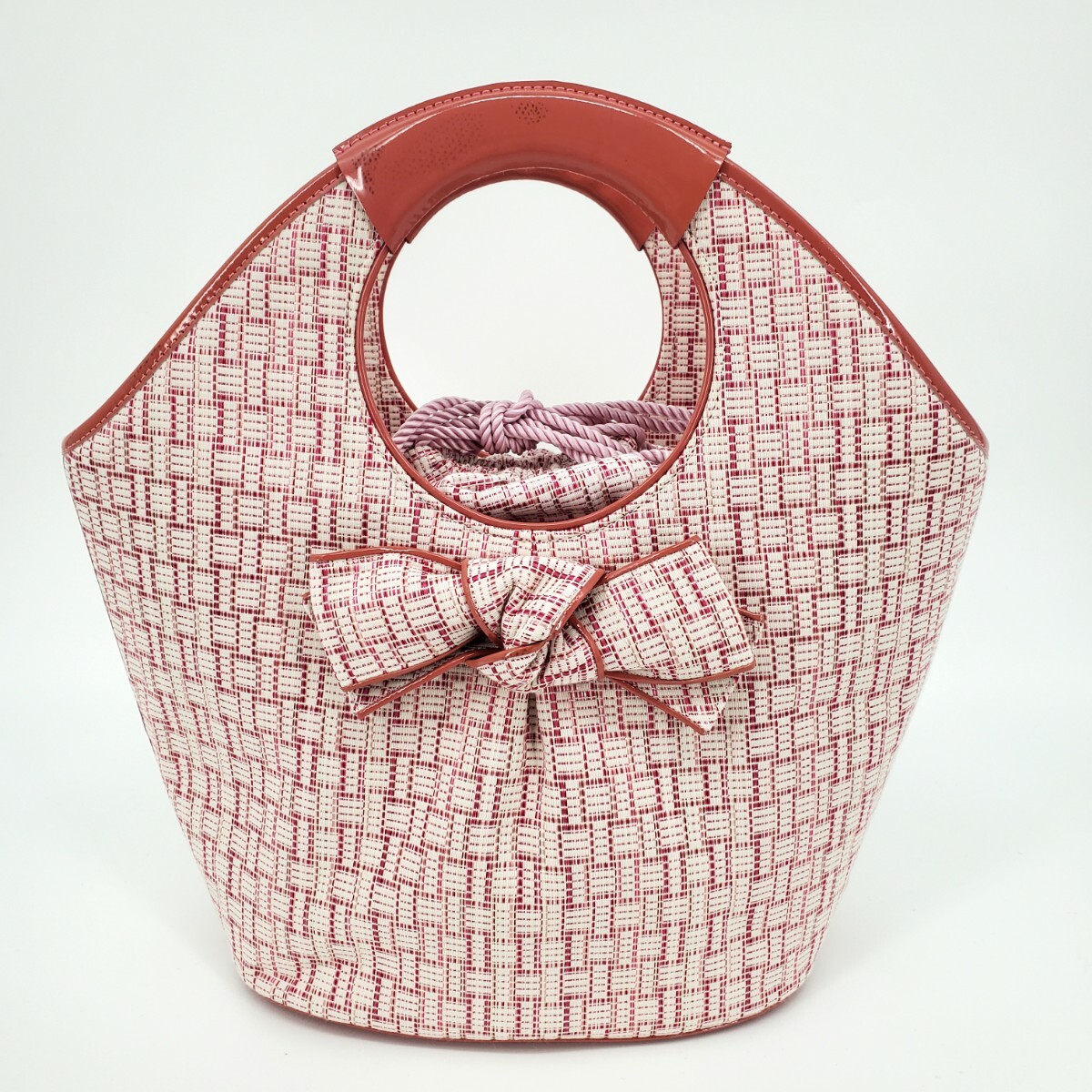 /*a 【華やかなデザイン】 銀座かねまつ Kanematsu リボン 巾着カバー ハンドバッグ トートバッグ 手提げ カバン レディース 婦人鞄拍卖