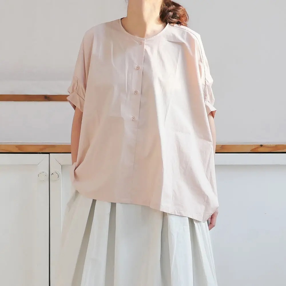 THE FACTORY/ザ ファクトリー/タイプライター ノーカラーポンチョブラウス/ドルマンシルエット/サンドピンク系/シャツ/フリーサイズ拍卖