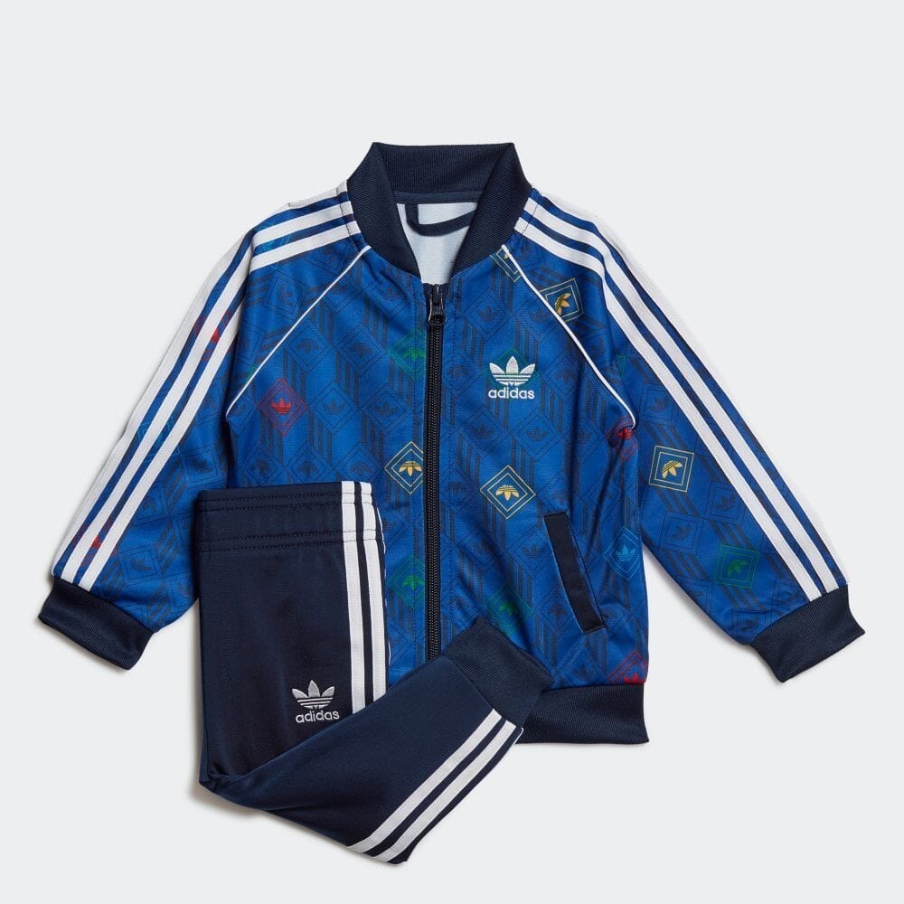 adidas/アディダス/トレイフォイルプリント/3ストライプ/トラックスーツ/ジャージ/上下セット/100cm/トラックジャケット+トラックパンツ拍卖