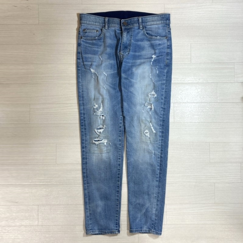 Retro Engine/レトロエンジン/ダメージ加工/スリムストレッチ/デニムパンツ/ゴムウエスト/ジッパーフライ/XLサイズ/フェード加工拍卖