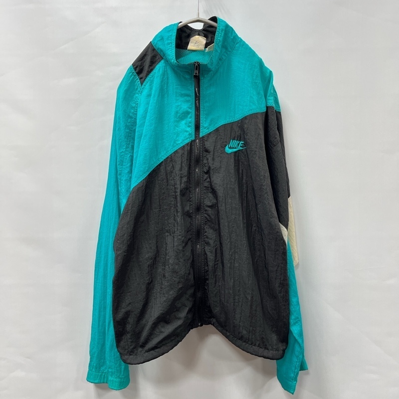 NIKE/ナイキ/90s/銀タグ/アシンメトリー配色切り替え/ナイロンジャケット/ジップアップ/ゆったりシルエット/ターコイズブルー系拍卖