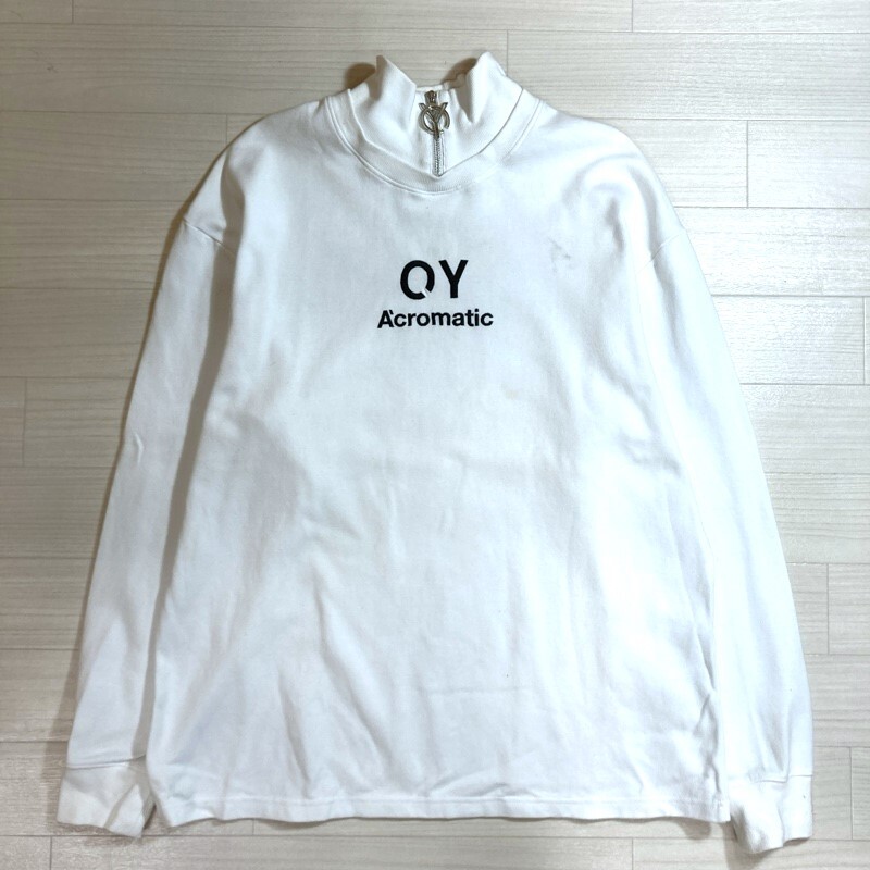 OY/オーワイ/ネックジップ プルオーバー スウェット/ネックジップ/A'cromatic刺繍/ホワイト/オーバーサイズ/ロゴファスナーチャーム/拍卖